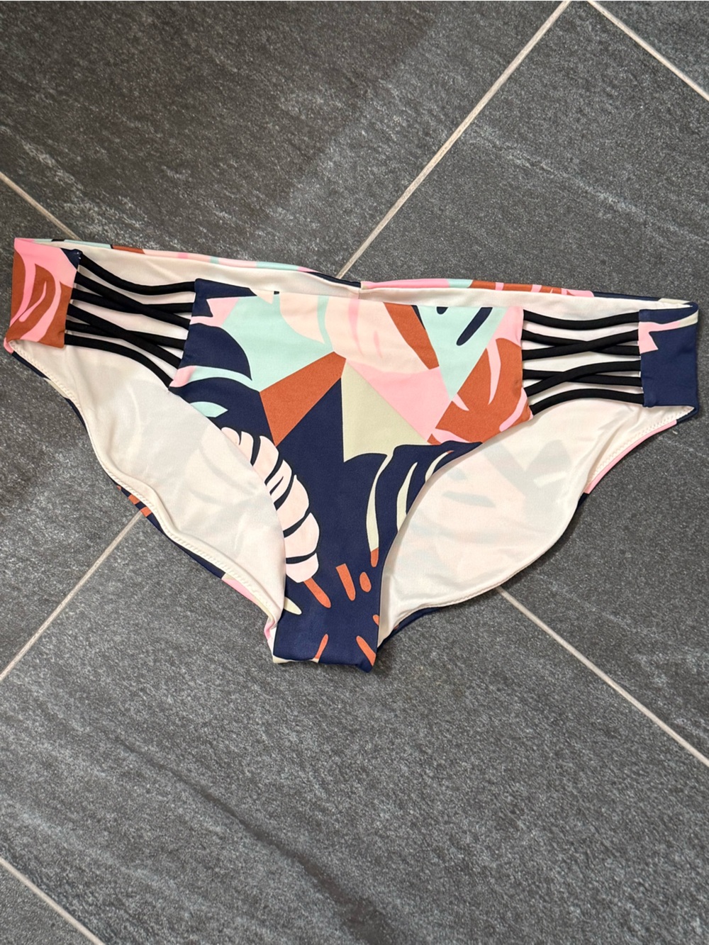 PINK Victoria's Secret Tropical Print Bikini Bottoms in Navy, Coral & Mint